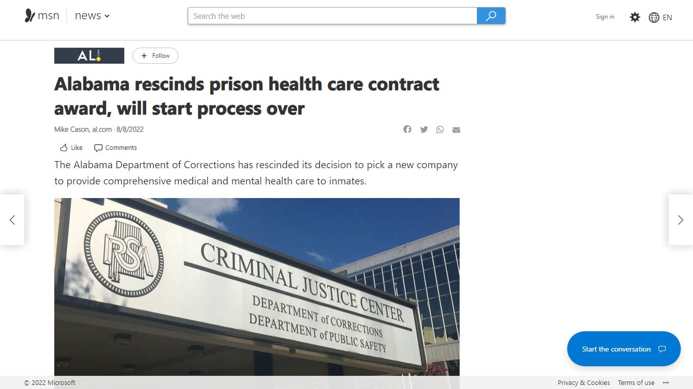 Alabama rescinds prison health care contract award, will start process over